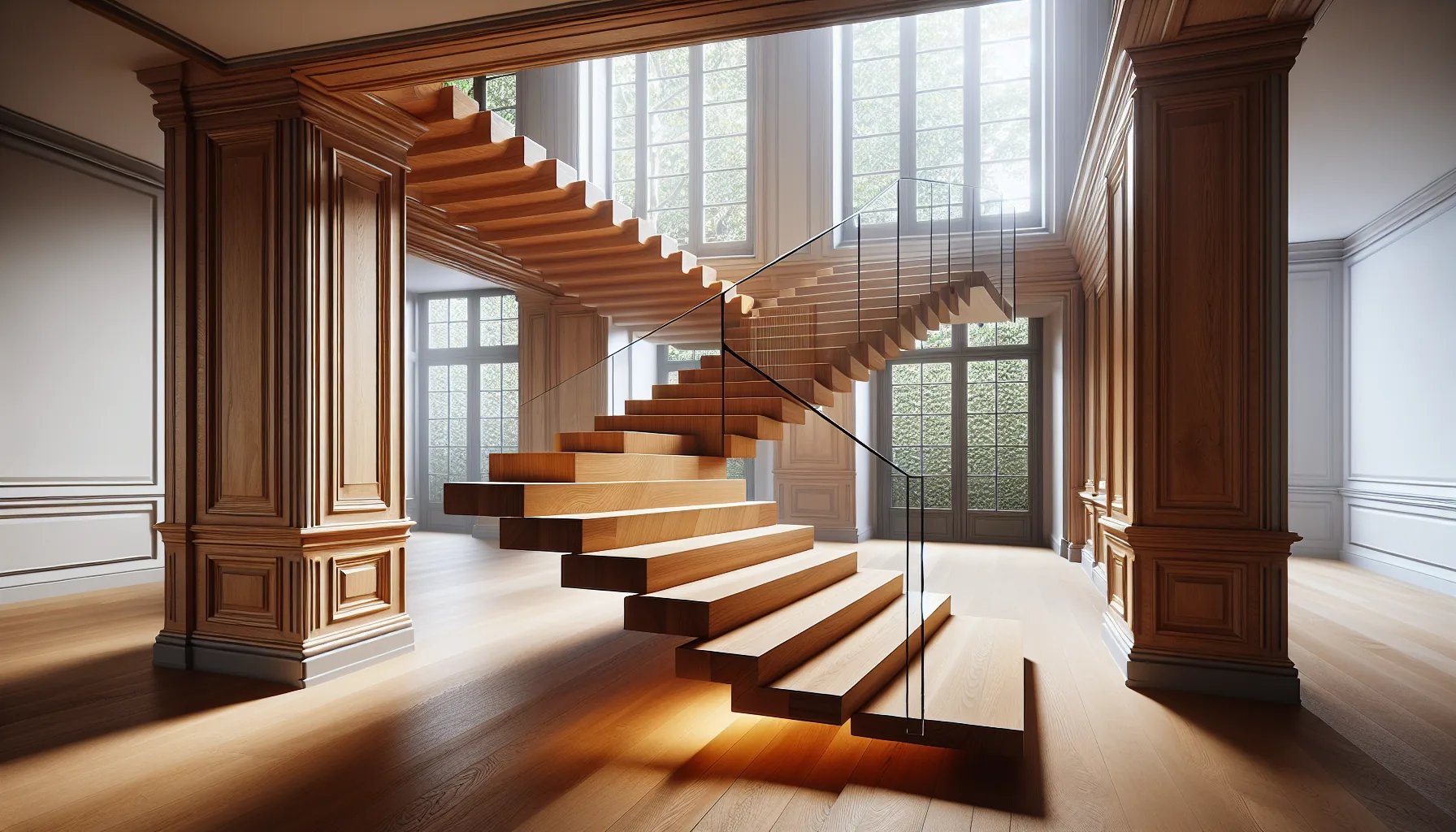 Escalier en bois massif dans maison française