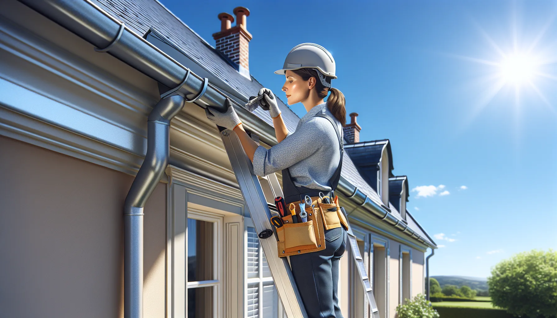 Pose de gouttières aluminium sur maison
