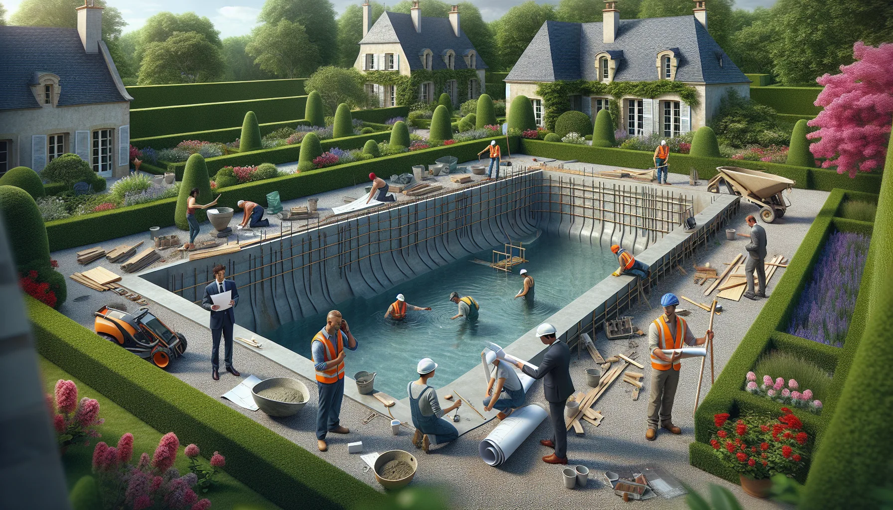 Construction piscine enterree jardin
